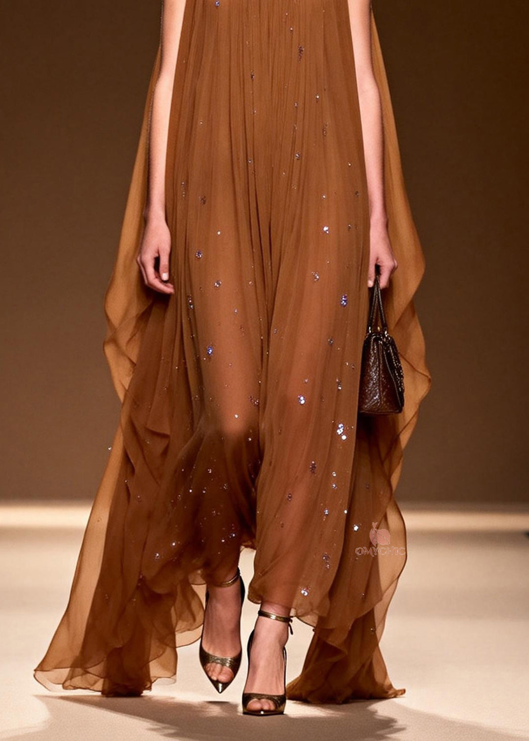 Elegant O Neck Zircon Chiffon Long Dress Sleeveless