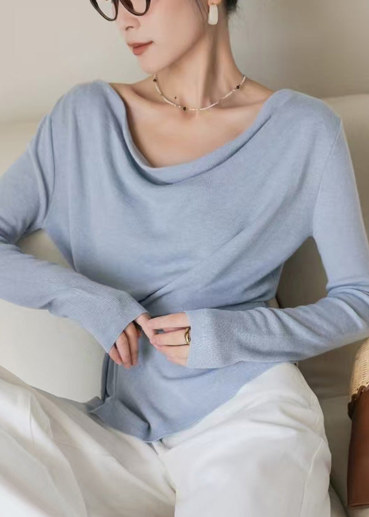 Elegant Oat Colored Collar Wool Knitted Top Spring
