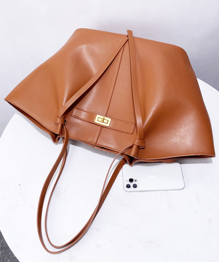 Elegant Orange Large Capacity Faux Leather Women Handbags