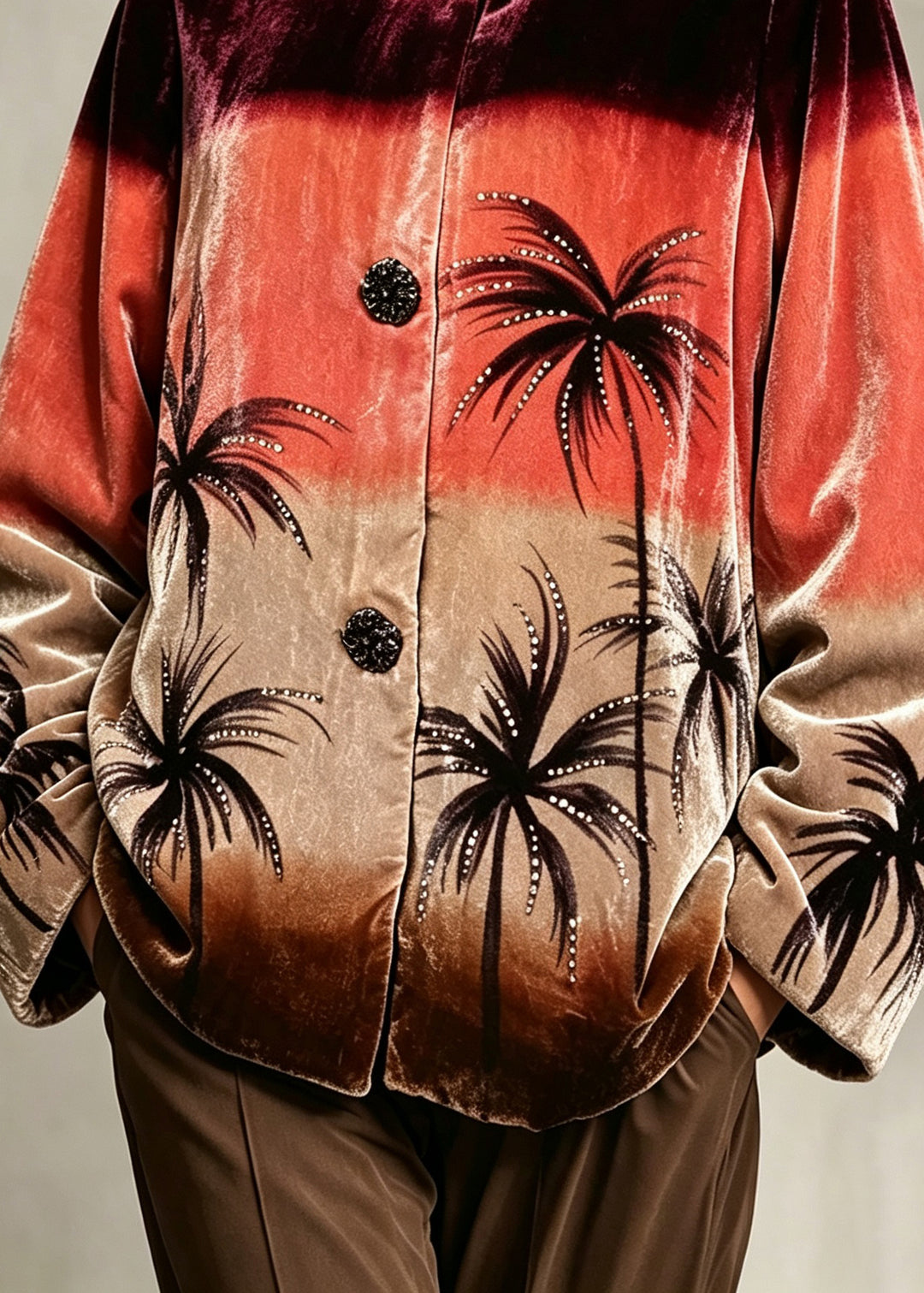Elegant Orange Peter Pan Collar Print Button Down Jackets Winter