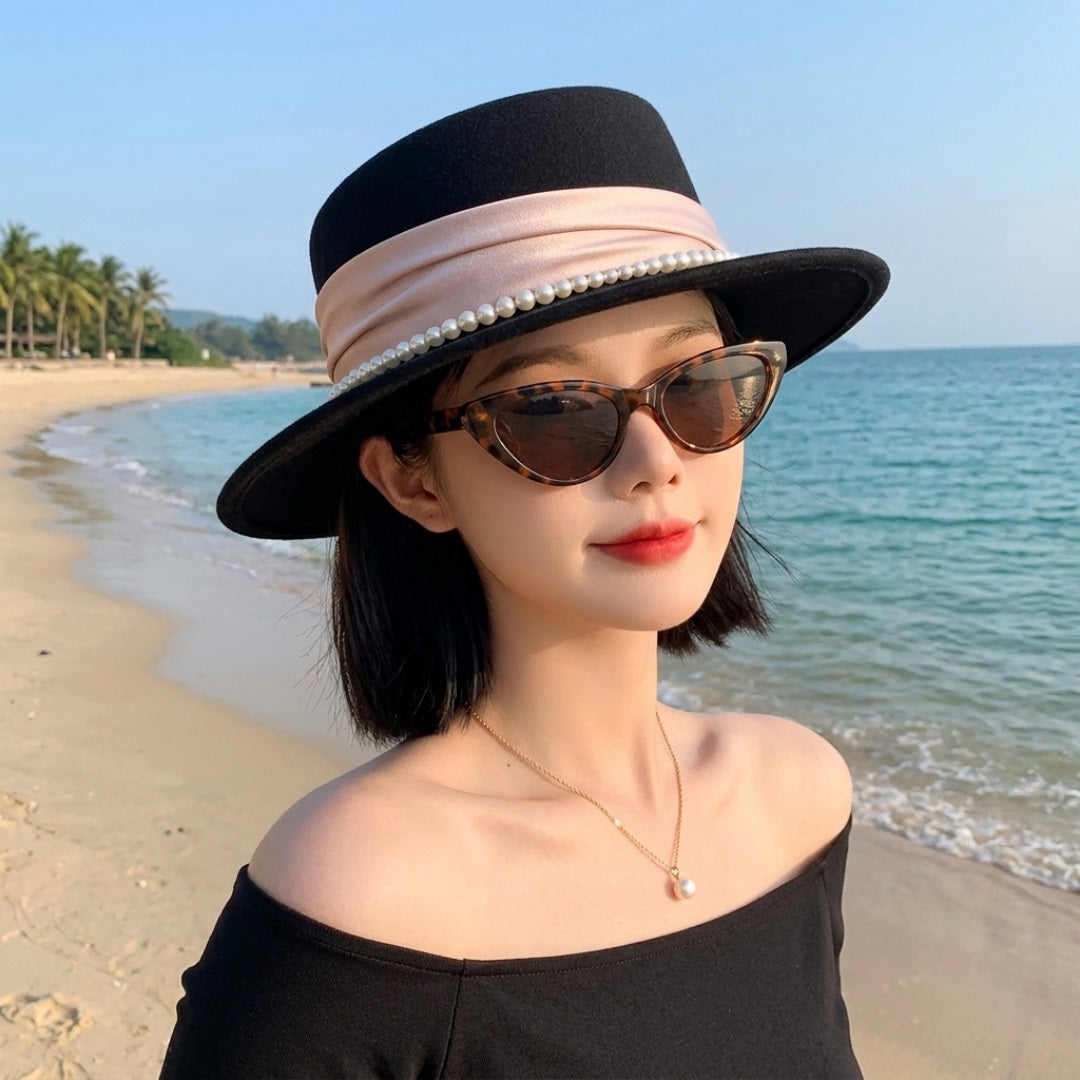 Elegant Pearl Pink Ribbon Bow Fashion Cloche Hat