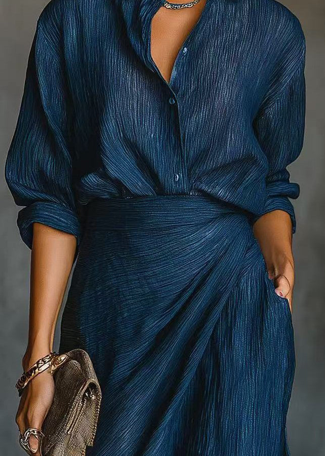 Elegant Peter Pan Collar Asymmetrical Design Wrinkled Dress
