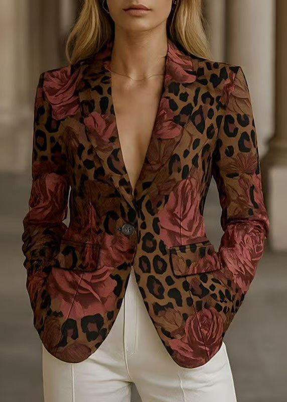 Elegant Peter Pan Collar Button Print Cotton Suit Coats Fall