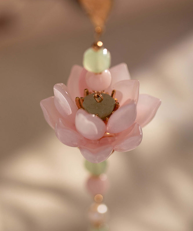 Elegant Pink Alloy Pearl Pearl Lotus Tassel Brooches