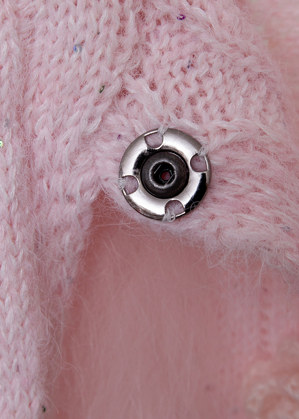 Elegant Pink Fox Fur Floral Button Patchwork Knit Sweater