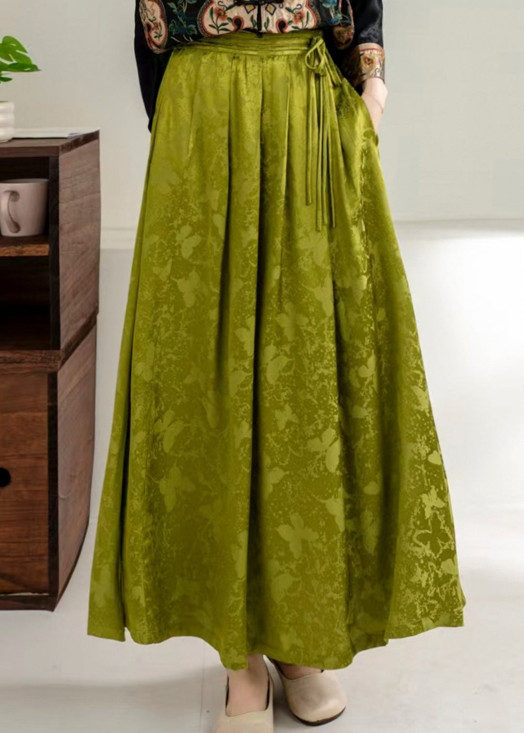 Elegant Pink Jacquard Exra Large Hem Silk Skirt Spring