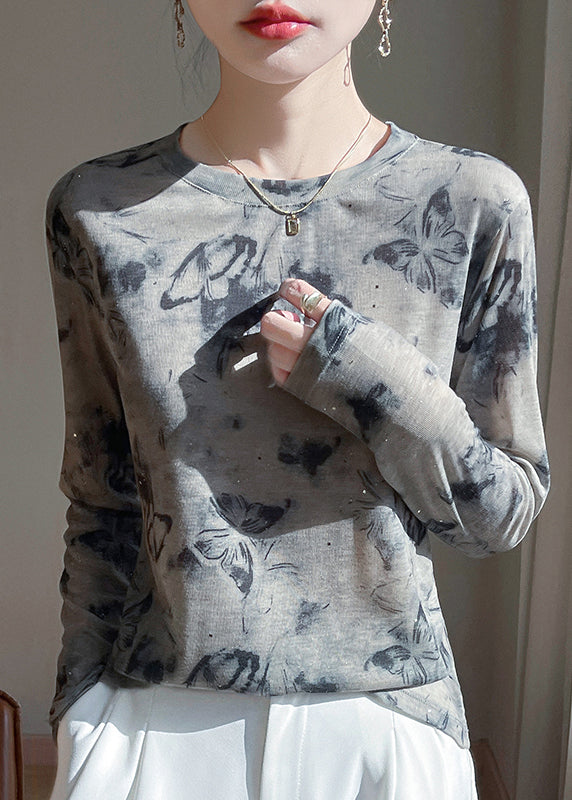 Elegant Pink O-Neck Print Cotton UPF 50+ Shirt Top Fall