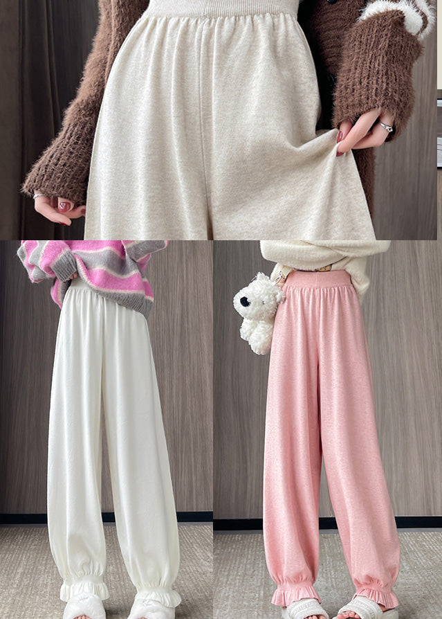 Elegant Pink Oversized Pockets Knit Pants Fall
