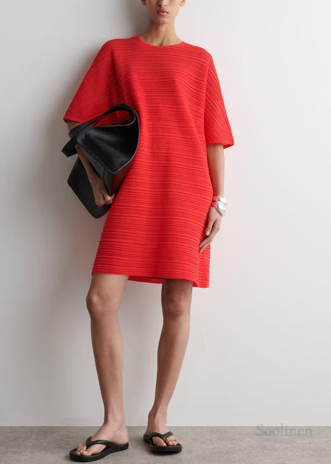 Elegant Pink Oversized Wrinkled Cotton Mid Dress Summer