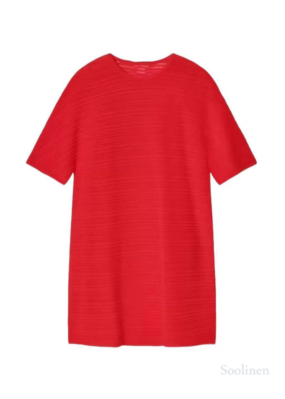 Elegant Pink Oversized Wrinkled Cotton Mid Dress Summer