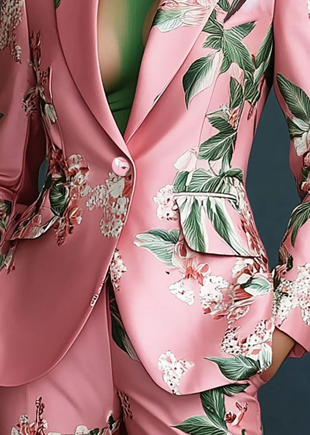 Elegant Pink Peter Pan Collar Pockets Print Satin Coats Fall