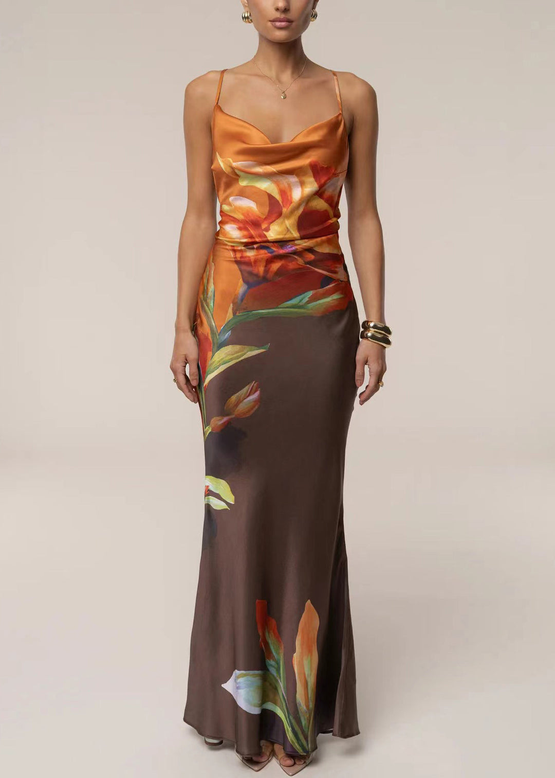 Elegant Pink Print Backless Maxi Spaghetti Strap Dress Summer