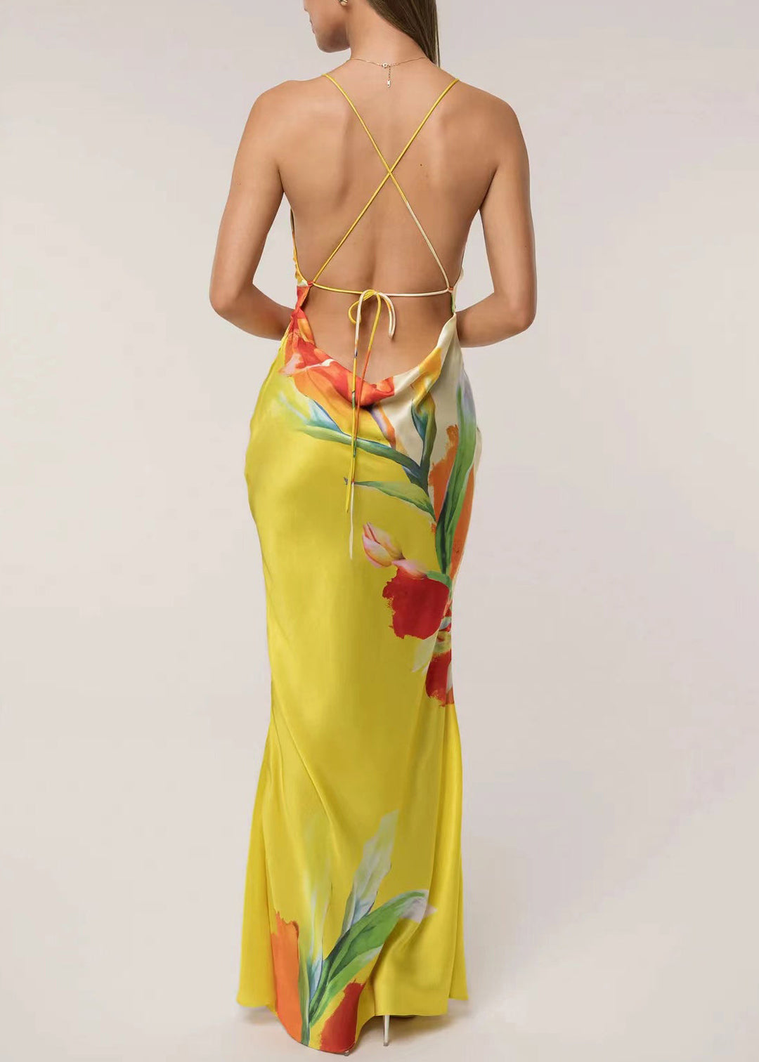 Elegant Pink Print Backless Maxi Spaghetti Strap Dress Summer