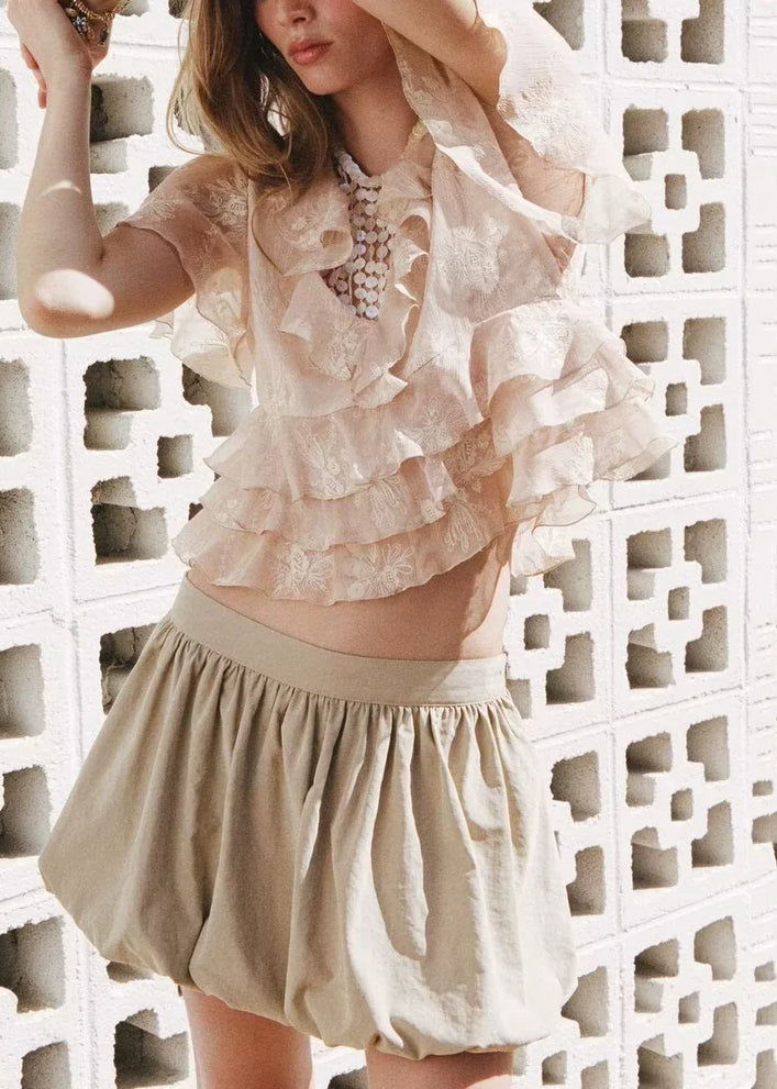 Elegant Pink Ruffled Chiffon Shirts And Skirts Two Pieces Set Summer