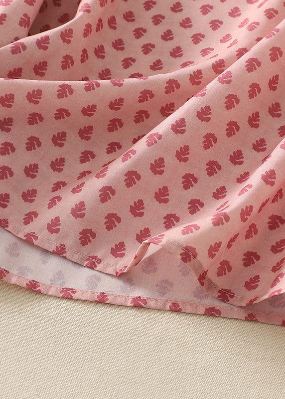 Elegant Pink Ruffled Print Cotton Shirts Spring