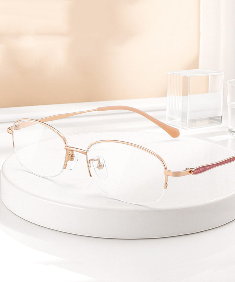 Elegant Pink Titanium Alloy Blue Light Blocking Half Rim Reading Glasses