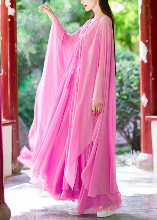 Elegant Pink V Neck Tasseled Chiffon Two-Piece Set Spring