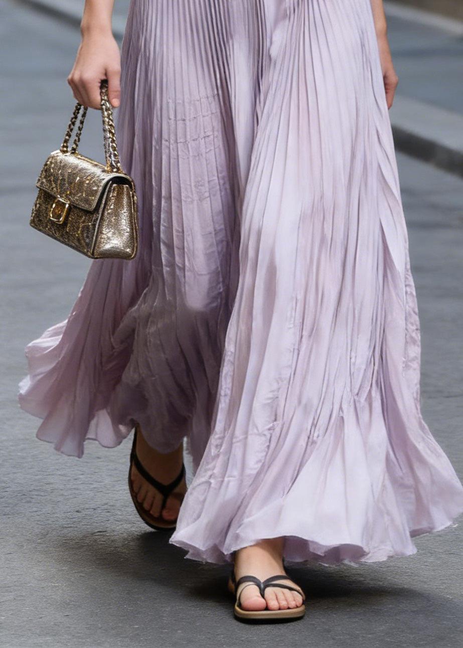 Elegant Pink Wrinkled Exra Large Hem Chiffon Skirts Summer