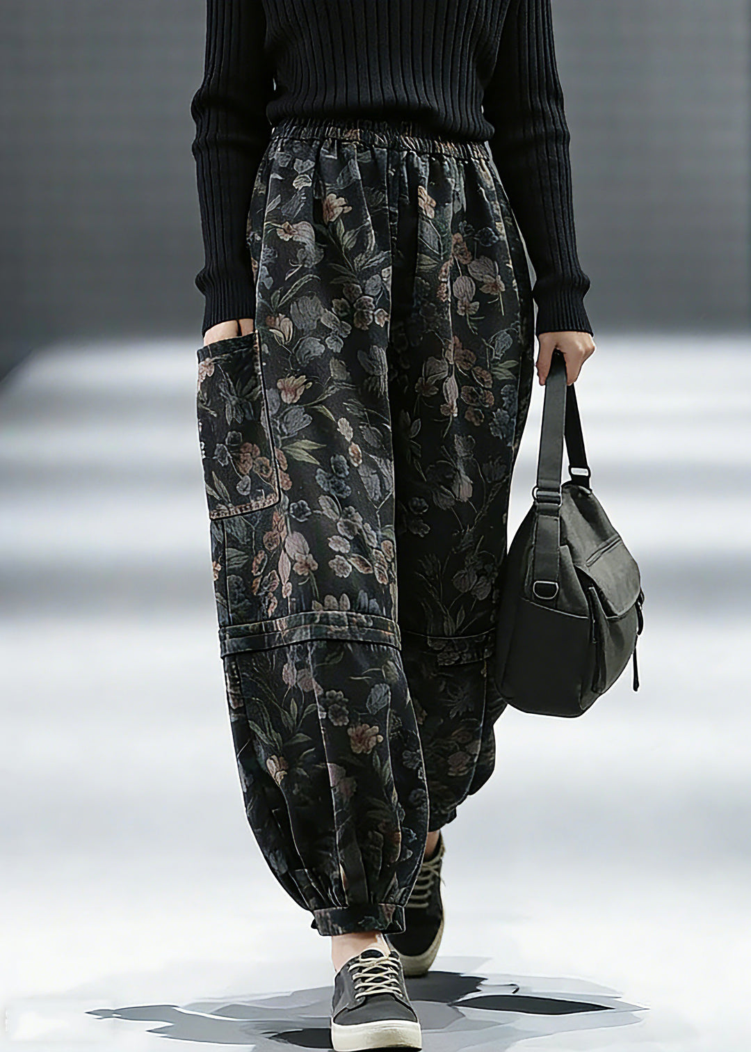 Elegant Print Denim Pants lantern Pants Cotton1