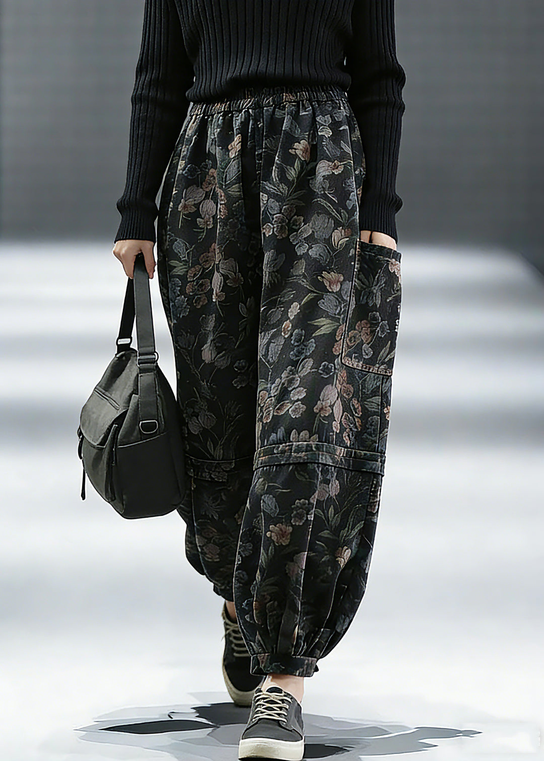 Elegant Print Denim Pants lantern Pants Cotton1