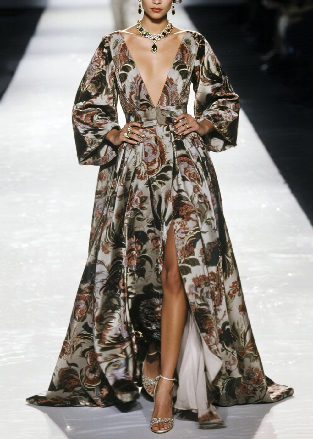 Elegant Print Exra Large Hem Chiffon Tunic Dresss Spring