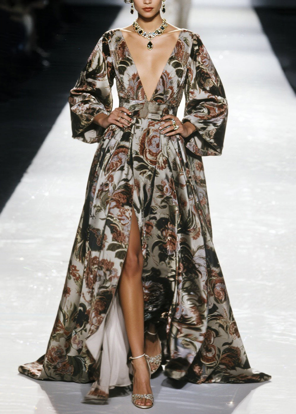 Elegant Print Exra Large Hem Chiffon Tunic Dresss Spring