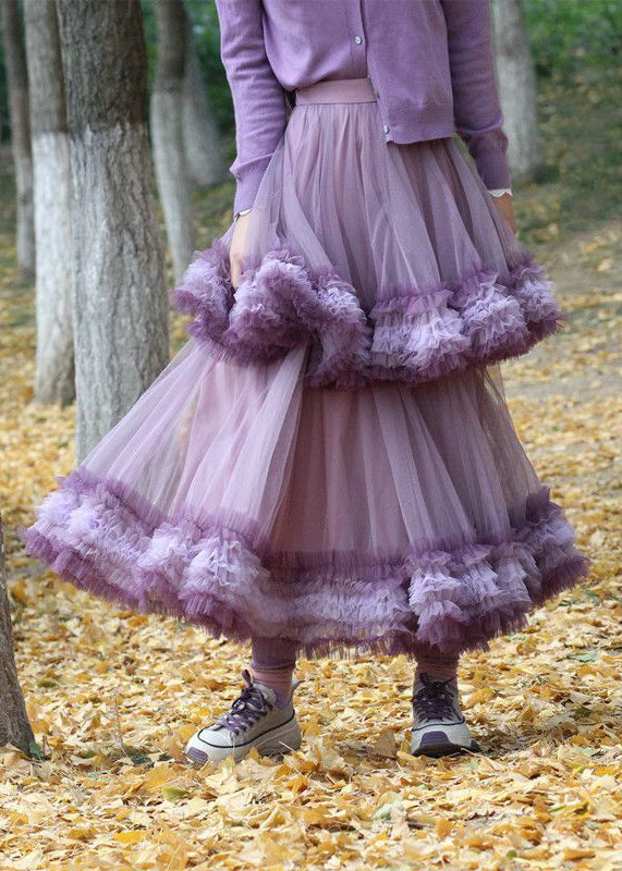 Elegant Purple Exra Large Hem Patchwork Tulle Skirt Spring