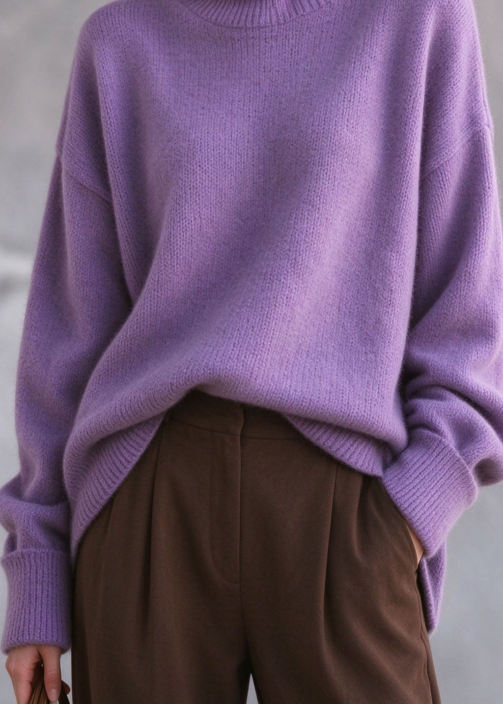 Elegant Purple Hign Neck Thick Warm Knit Sweaters Fall