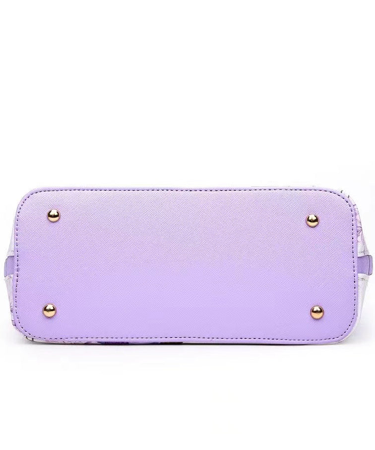 Elegant Purple Jacquard Solid Durable Faux Leather Tote Handbag