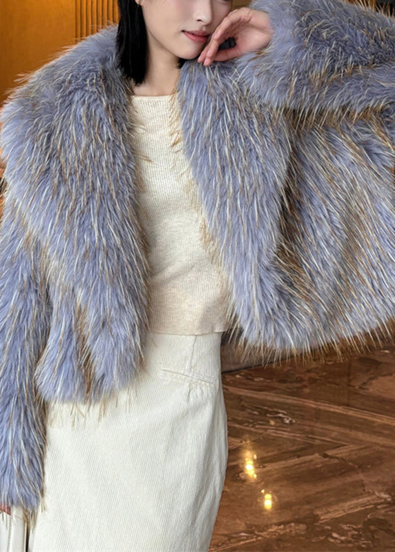 Elegant Purple Peter Pan Collar Leather And Fur Long Sleeve