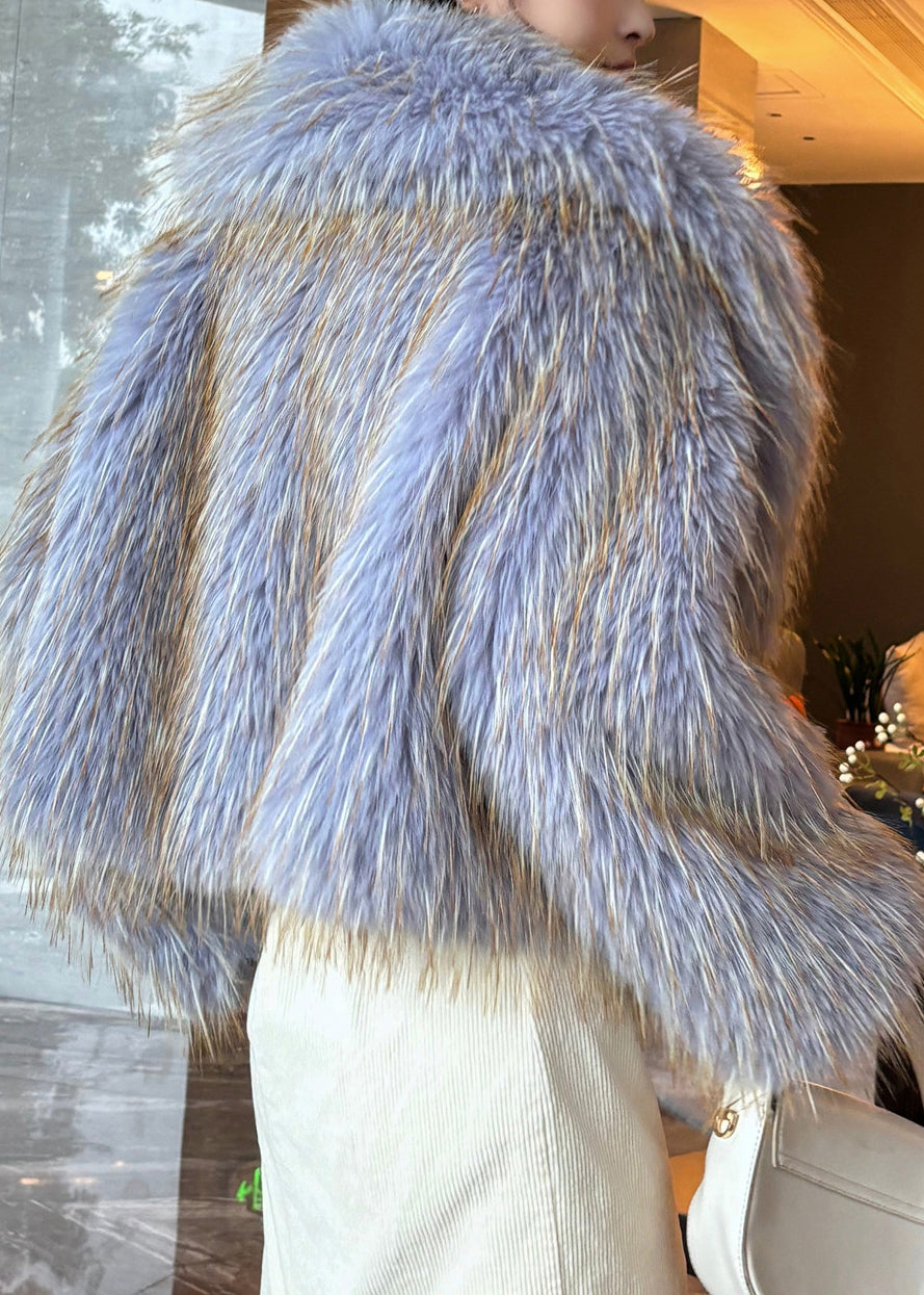 Elegant Purple Peter Pan Collar Leather And Fur Long Sleeve