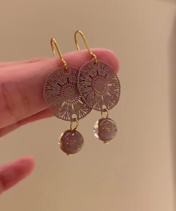 Elegant Purple Sterling Silver Overgild Hollow Out Paper-Cutting Pasted On Panes Drop Earrings
