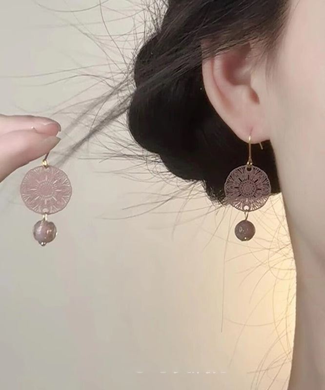 Elegant Purple Sterling Silver Overgild Hollow Out Paper-Cutting Pasted On Panes Drop Earrings