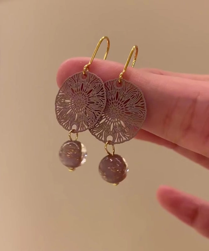 Elegant Purple Sterling Silver Overgild Hollow Out Paper-Cutting Pasted On Panes Drop Earrings