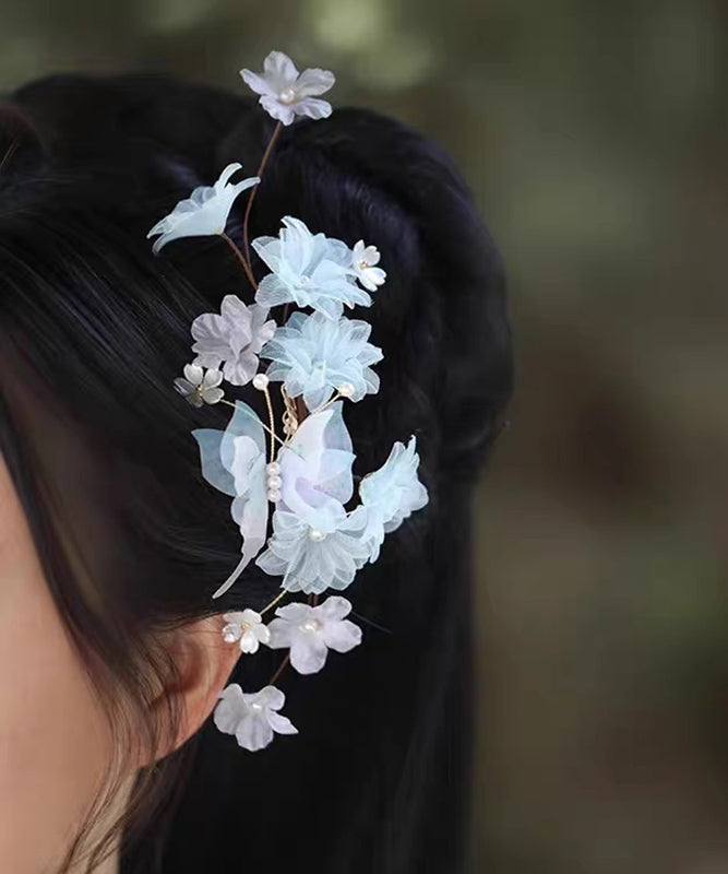 Elegant Purple Tulle Pearl Floral Hairpin