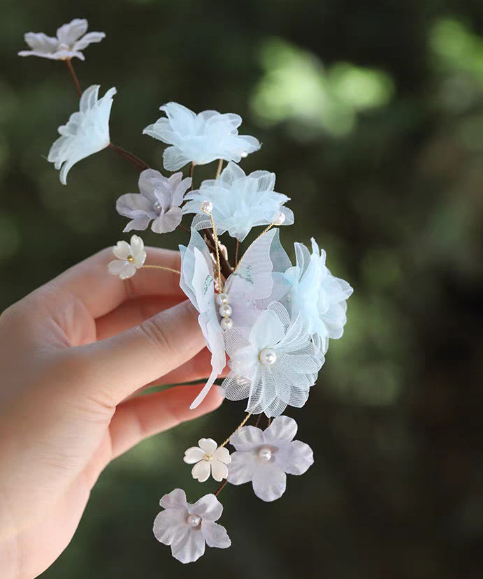 Elegant Purple Tulle Pearl Floral Hairpin