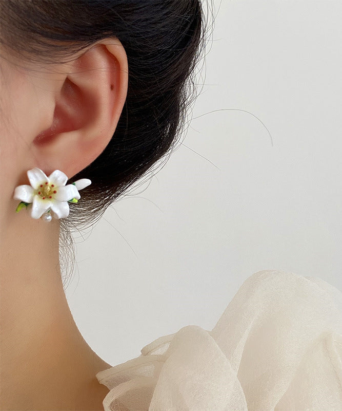 Elegant Rainbow Sterling Silver Colored Glaze Lily Stud Earrings