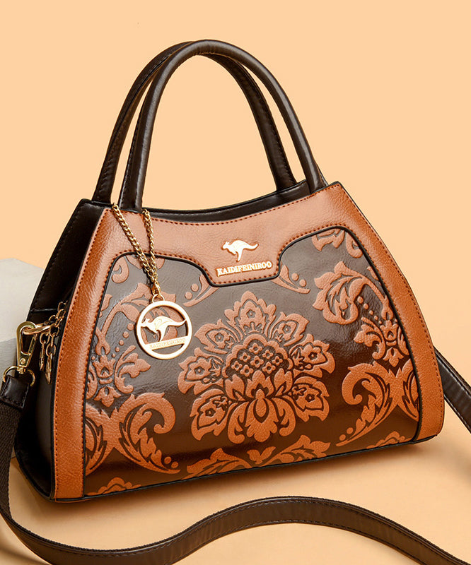 Elegant Red Embossed Calf Leather Tote Bag