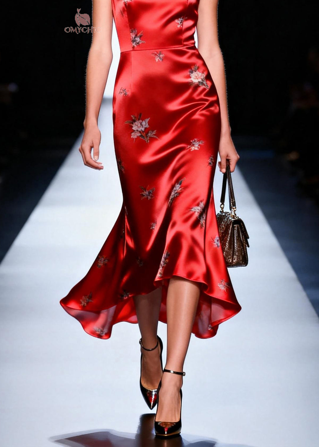 Elegant Red Square Collar Jacquard Silk Long Dress Summer