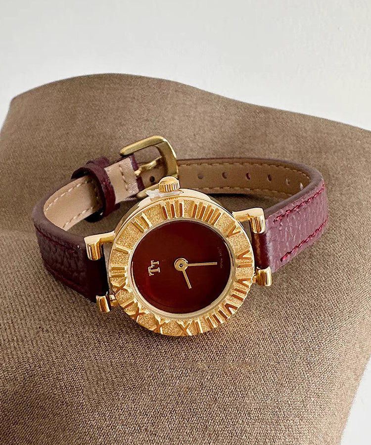 Elegant Red Stainless Steel Leather Hardlex Crystal Watches
