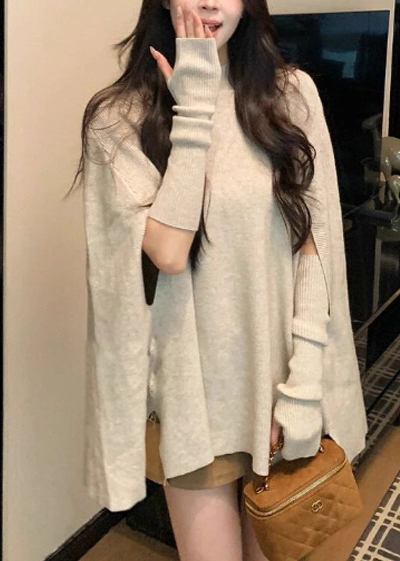 Elegant Red Stand Collar Oversized Knit Sweaters Batwing Sleeve