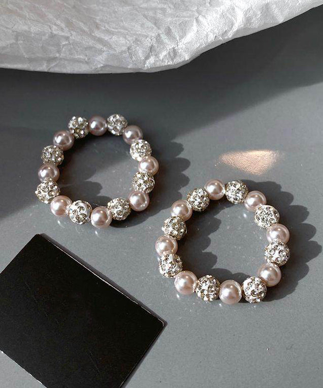 Elegant Rose Pink Pearl Elastic Rope Alloy Rings