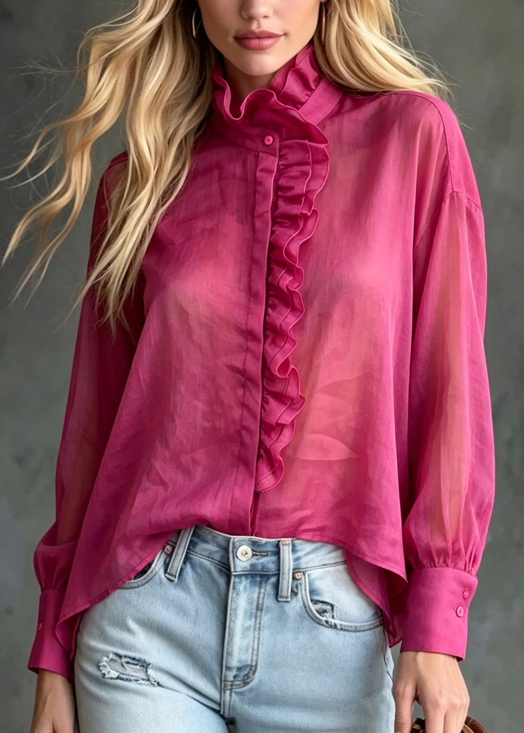 Elegant Rose Ruffled Patchwork Cotton Shirts Top Fall