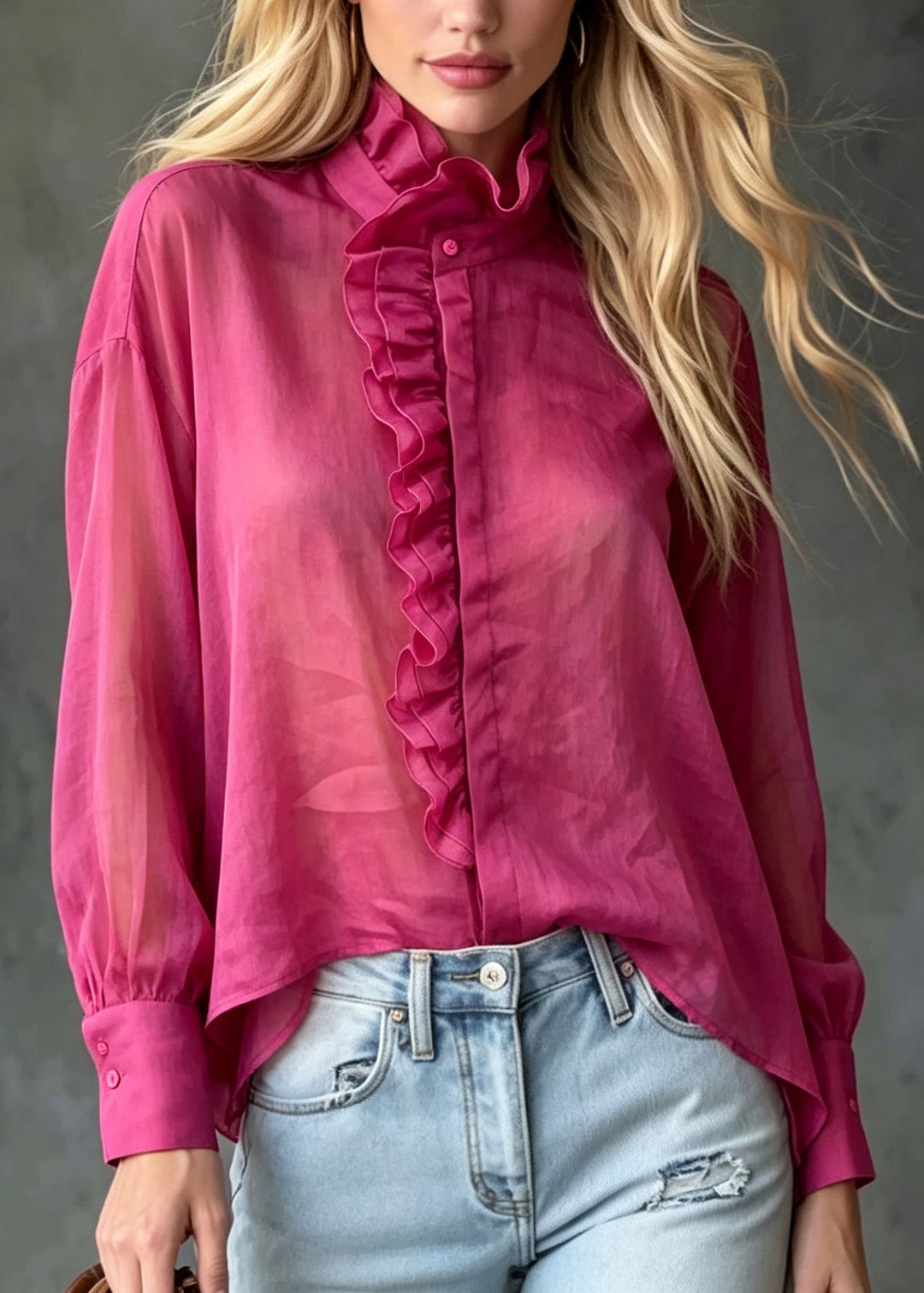 Elegant Rose Ruffled Patchwork Cotton Shirts Top Fall