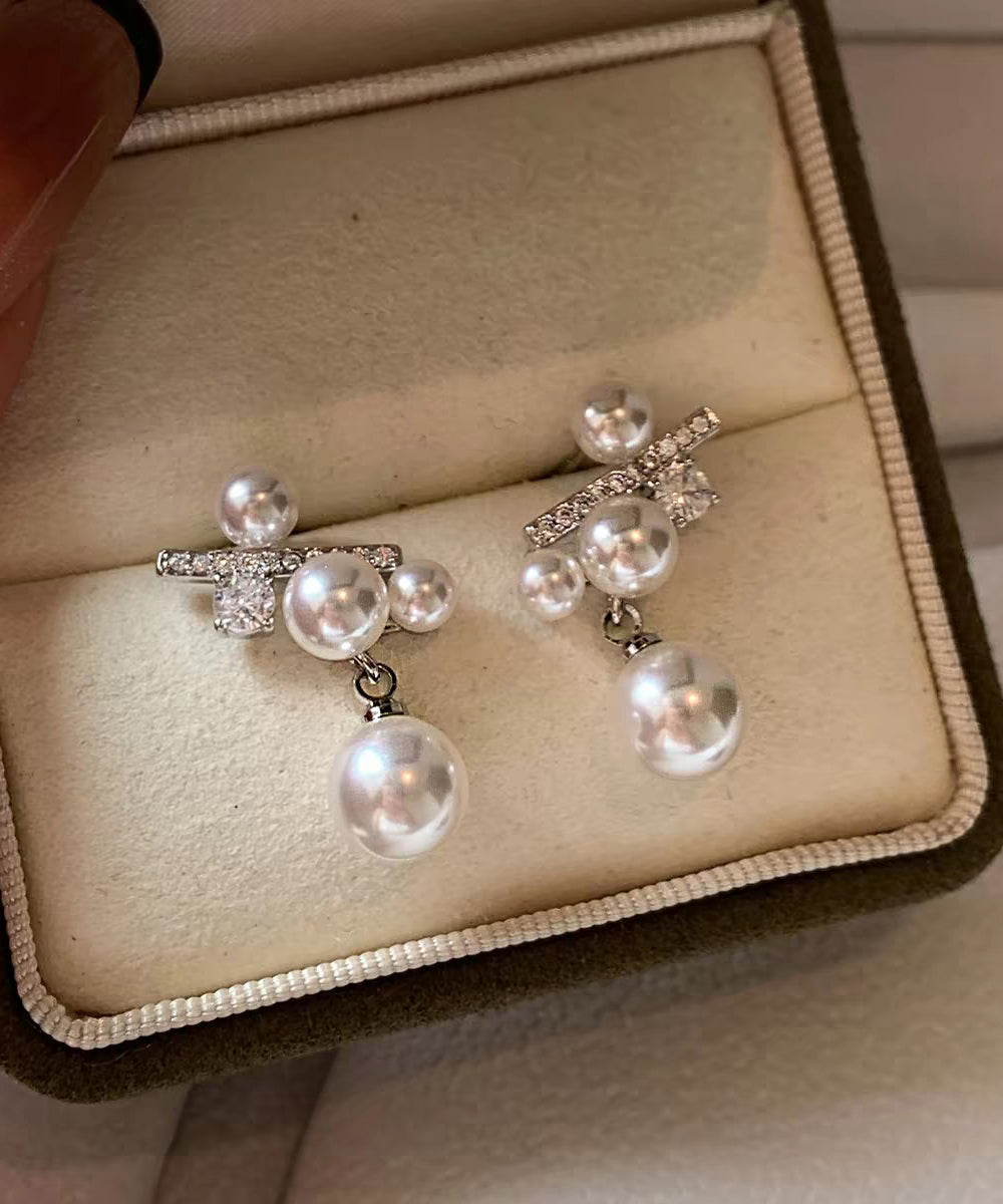 Elegant Rosy Sterling Silver Zircon Grape Pearl Stud Earrings