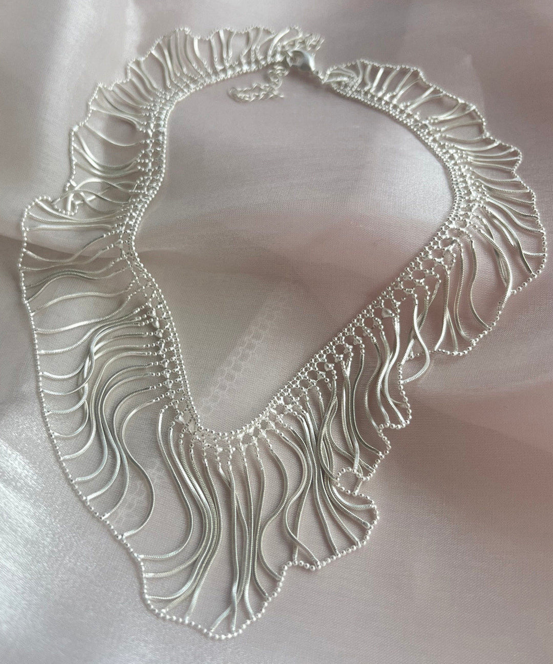 Elegant Silk Copper Silvering Waterfall Tassel Pendant Necklace