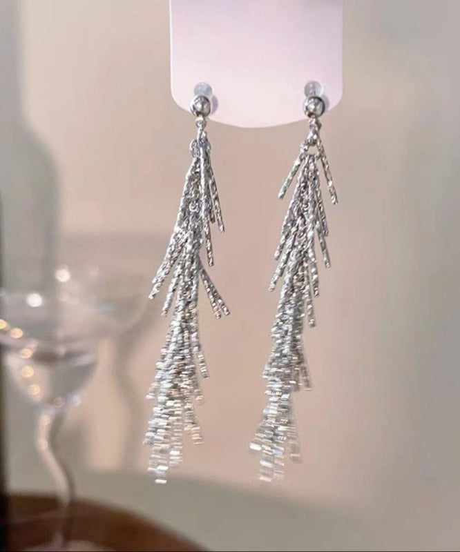 Elegant Silk Metal Zircon Tassel Drop Earrings