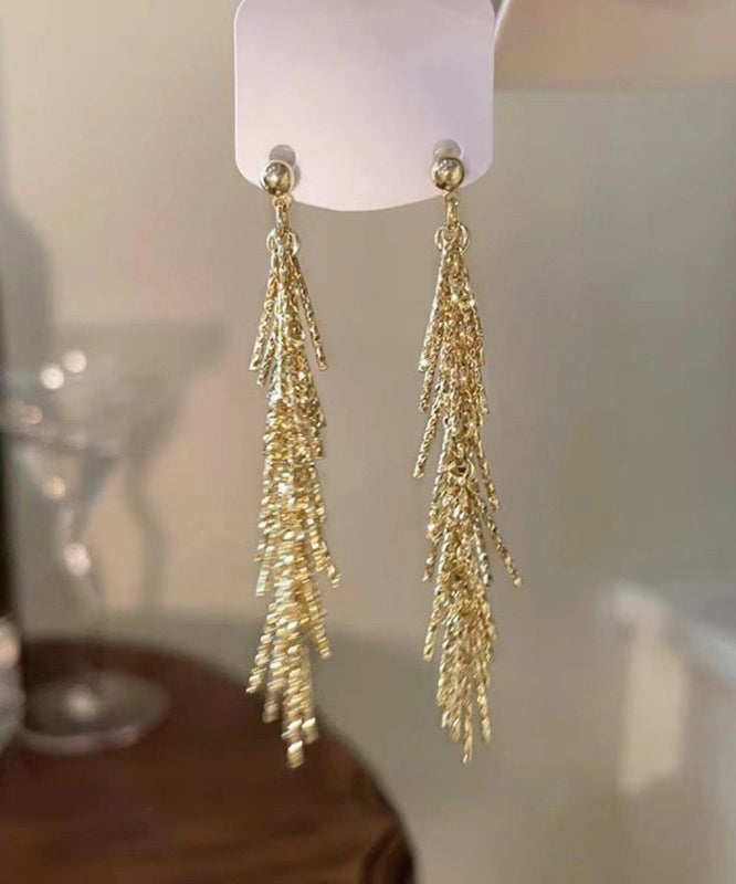 Elegant Silk Metal Zircon Tassel Drop Earrings