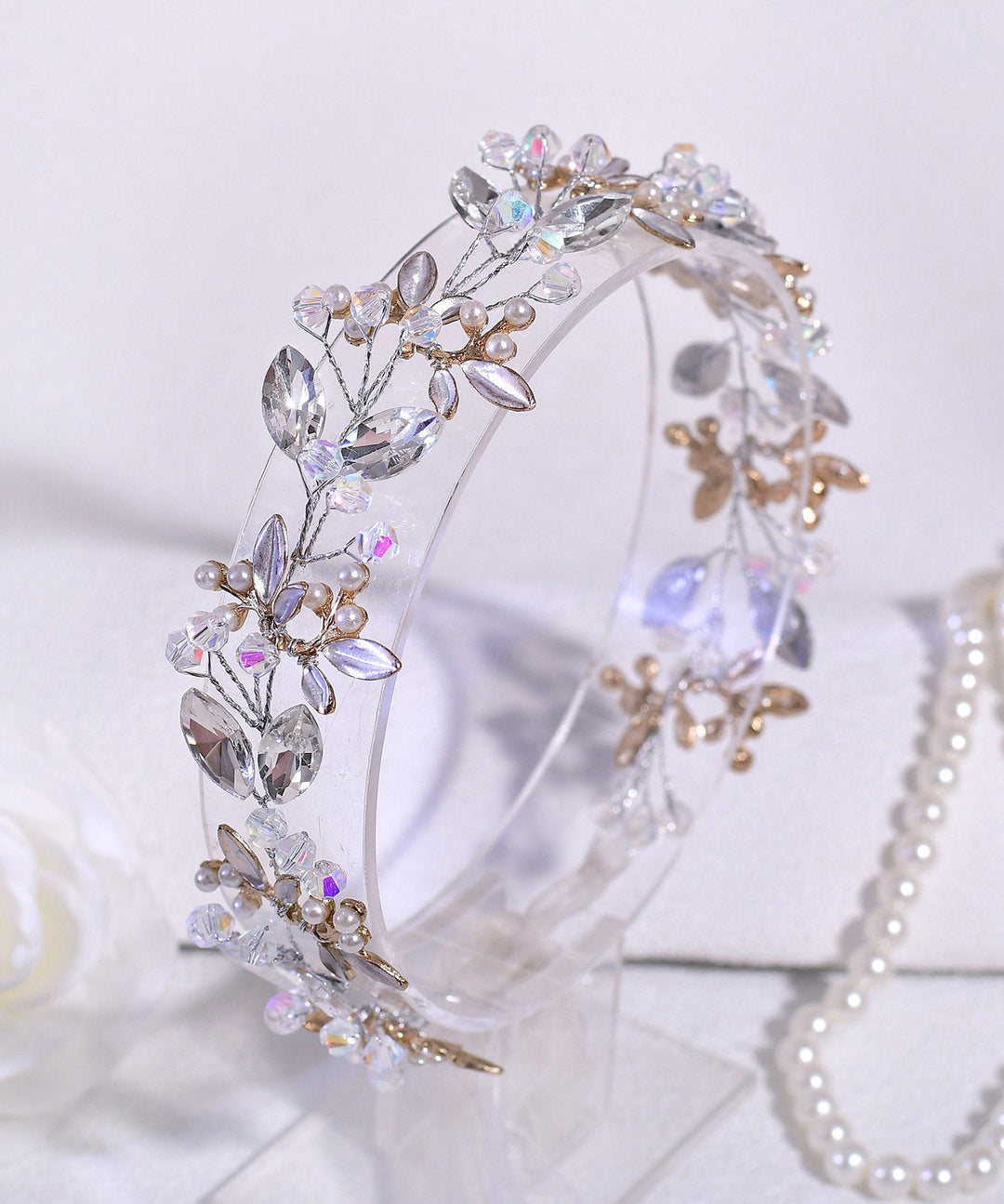 Elegant Silk Weave Zircon Floral Bride HairPiece