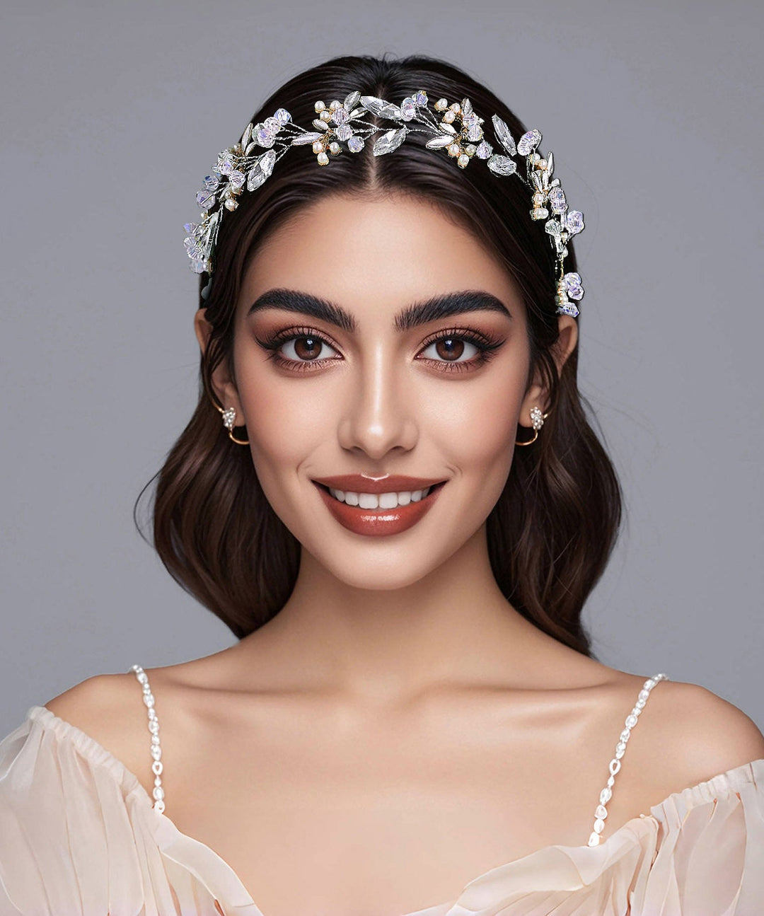 Elegant Silk Weave Zircon Floral Bride HairPiece